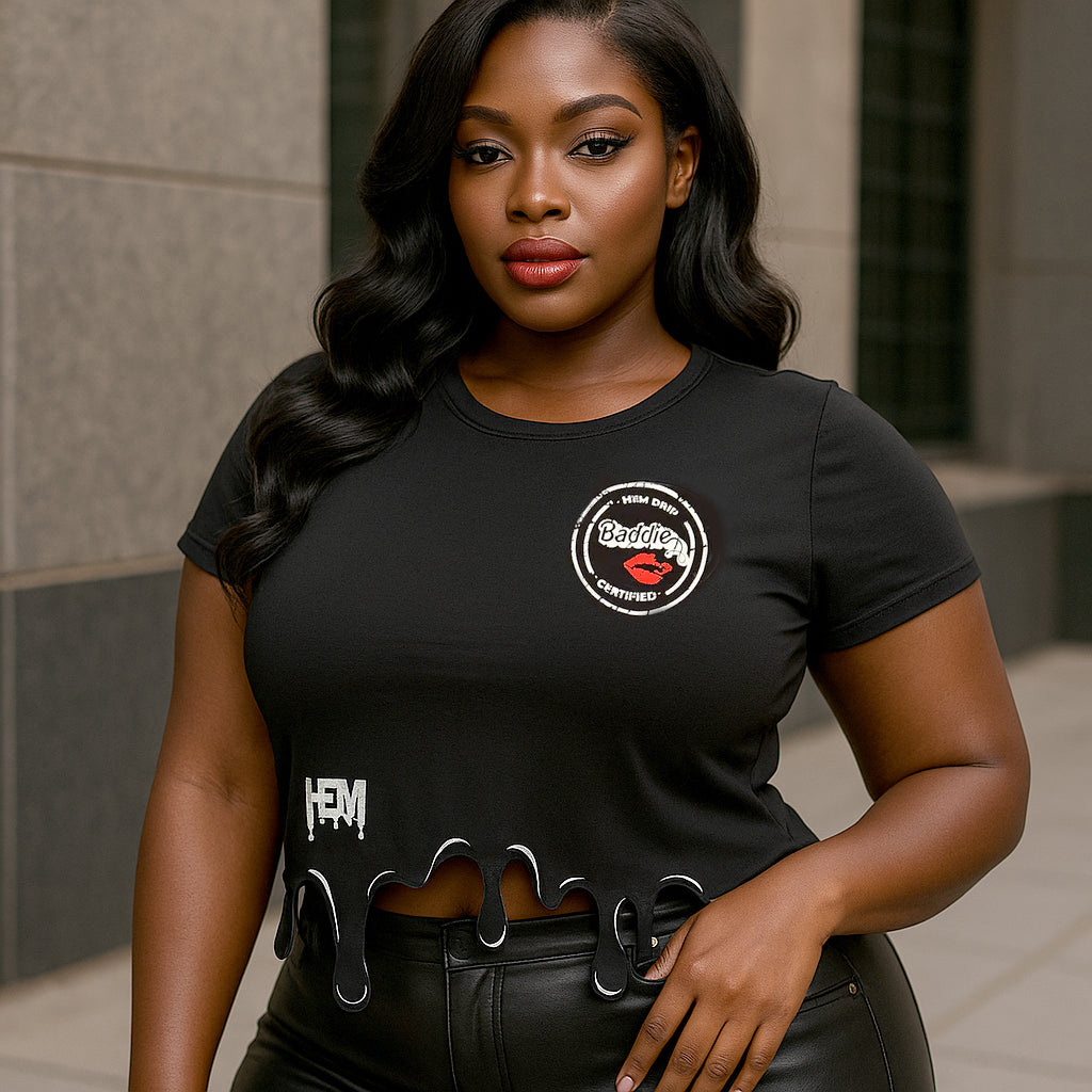 Baddie Stamp Hem Drip Trademark "Drip" Crop Top
