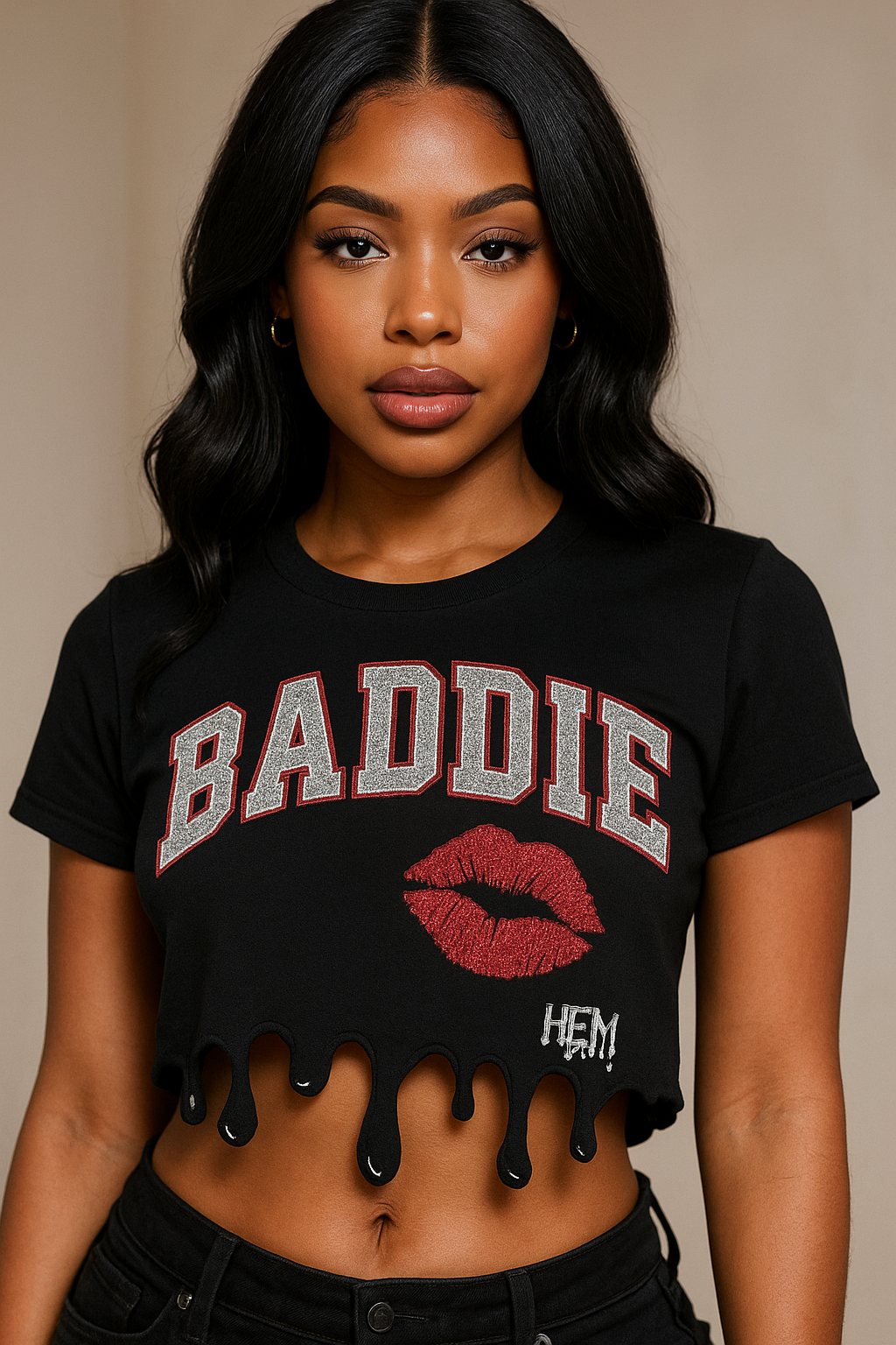 Baddie Kiss Hem Drip "Drip" Crop Top